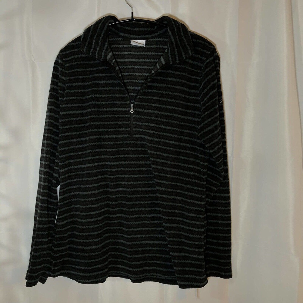 Columbia Fleece Sweatshirt Lightweight Pullover Black/Gray Women Large Stripe
